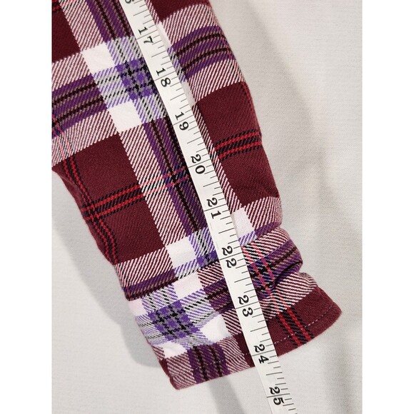 LRG Men's M Sherpa Lined Flannel Shirt Maroon/Purple Long Sleeve Pocket - Picture 10 of 10